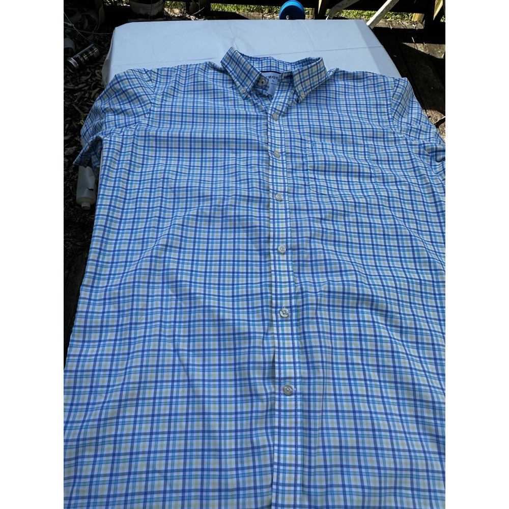 IZOD Men's Short Sleeve Button Down Gingham Plaid Shirt Size Large